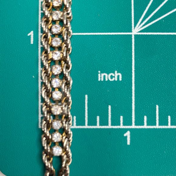 Silver Tone Double Chain Bracelet Sprial Strands Row Of Small Clear Rhinestones - Picture 11 of 11